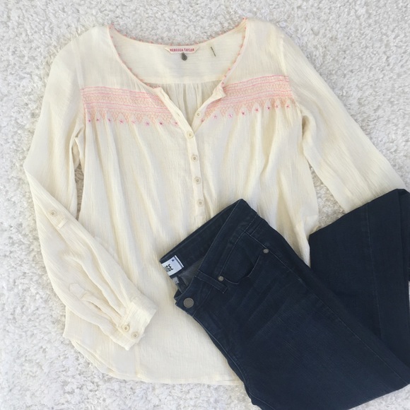 Rebecca Taylor Tops - Rebecca Taylor Embroidered Crinkle Top Size 2